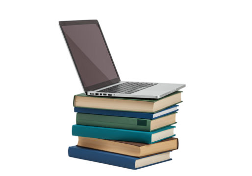 Laptop on Books: Online Learning & Education Concept on white background