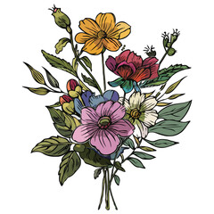 A Vibrant Bouquet of Flowers An Artistic Depiction of Nature's Beauty A Colorful Mix of Floral Elements Evokes a Sense of Joy and Serenity Intricate Details and Delicate Petals