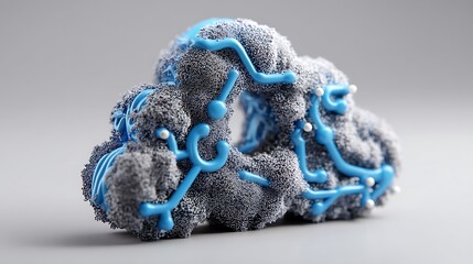 AI-powered cloud icon with blue circuit connections, presenting a modern 3D illustration for machine learning and technology concepts.