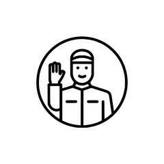 Man raising hand vector icon illustration waving gesture in circle outline style for web and design use