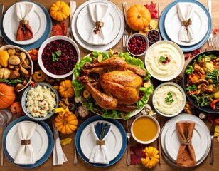  Thanksgiving Feast with Overhead View
