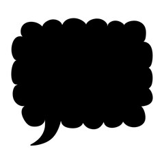 Black vector cartoon speech bubble with fluffy cloud like edges on a white background