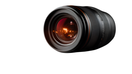 Macro shot of a camera lens in low light on white background