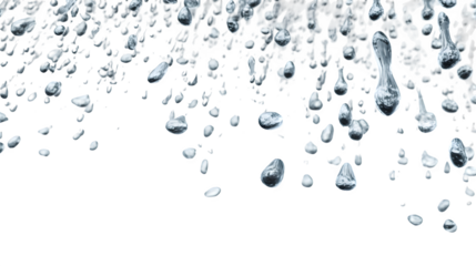 White falling rainfall water droplets on white background