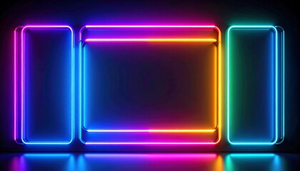 Abstract Neon Glowing Frames on Dark Background