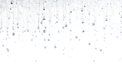 White falling rainfall water droplets on white background