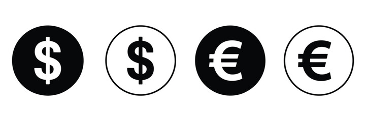 Obraz premium Dollar euro currency icon set, internet money symbols, bank wallet payment, earnings coin vector
