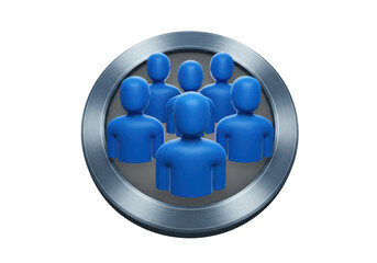 Isolated Group of Blue Figures Inside Circular Metal Frame