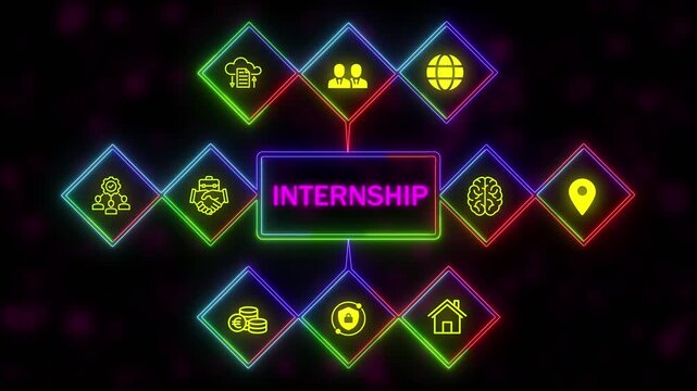 A Internship concept button on a futuristic .Neon Abstract seamless animation of hue effect background. 4k video