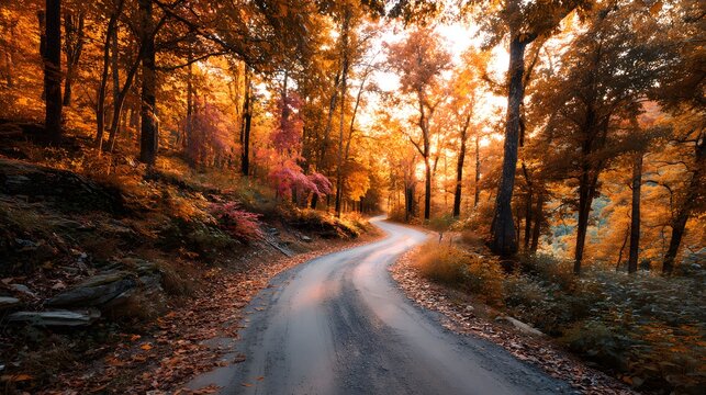 Beautiful autumn scenic drive road trip fall foliage landscape photography background wallpaper image free stock