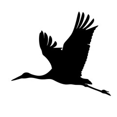 Elegant Black Silhouette of a Flying Crane Bird Vector Illustration, Ideal for Nature, Wildlife, or Environmental Design Projects and Logos
