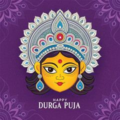Durga  Face Art and Goddess Durga Puja Social Post Design