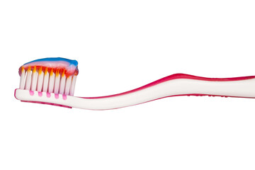 Toothbrush with colored toothpaste isolated