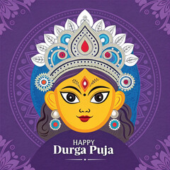 Durga  Face Art and Goddess Durga Puja Social Post Design