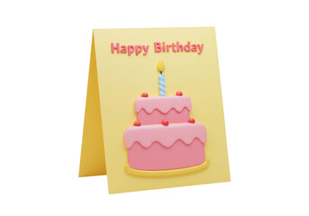 Isolated Happy Birthday Card with Pink Cake and Candle