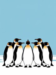 Obraz premium Seven Cartoon Penguins Standing on Ice 