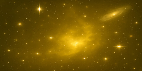 An abstract dark blue background with glowing particles that resemble stars and snowflakes in a cold, cosmic night sky