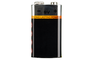 Nine volt battery. 9 volt alkaline battery. PP3 battery. 9 volt battery isolated