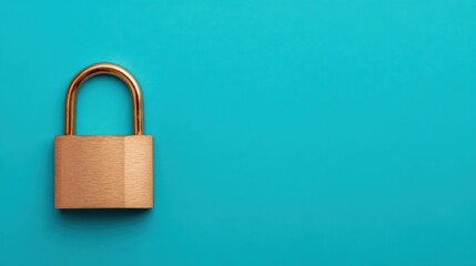 Fototapeta premium A golden padlock on a vibrant turquoise background, symbolizing security and protection.