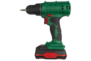 Used and scratched green cordless drill with battery. Cordless green drill with battery.