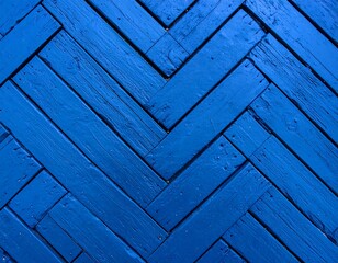 Blue painted herringbone wooden planks