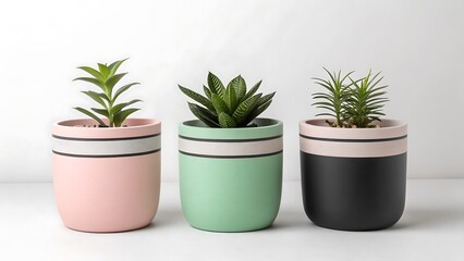 Fototapeta premium Minimalist Colorful Potted Plants: Decorative Interior Greenery for Modern Home Decor and Natural Indoor Plant Arrangement, Home Decor.