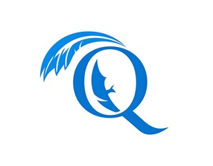 Blue Q, stylized wave, flying creature