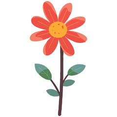 Whimsical Red Flower with Green Leaves A Cheerful and Simple Botanical Illustration for Springtime or Nature Themed Designs
