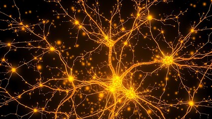Golden neural network intertwined with gut microbiome, resembling celestial connections.