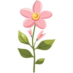 Pink Petaled Flower with Leaves a Whimsical Illustration Depicting Nature's Beauty and Simplicity, Ideal for Children's Designs and Decorative Projects