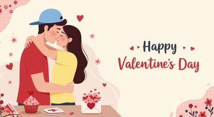 Couple celebrate valentine's day, vector illustration