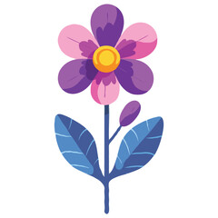 A Whimsical Delight Beautifully Rendered Cartoon Flower with Striking Purple Petals and Vibrant Green Leaves on a White Canvas