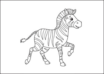 Fototapeta premium Black and white cartoon zebra in playful pose for coloring book