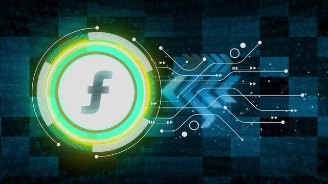 Netherlands-antilles stable coin currency business and digital money hologram symbol appears on a digital background. digital money logo with rotation HUD UI circle technology interface .