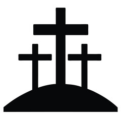 Silhouette of Three Christian Crosses on a Hill Symbolizing Calvary