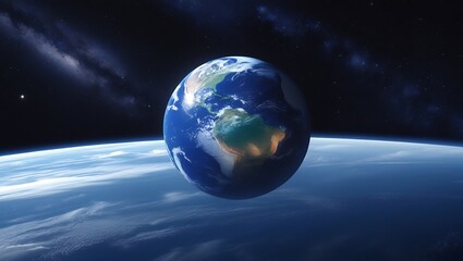 Fototapeta premium Earth suspended in the vastness of space with stars and clouds