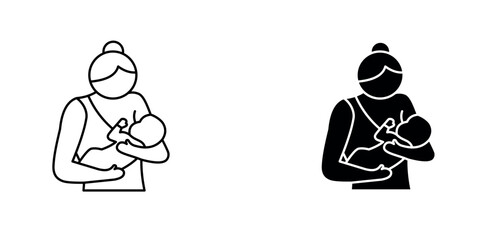 Minimalist vector icon representing breastfeeding, showing a mother holding a baby in a caring pose.