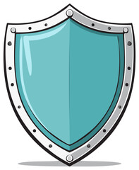 Light Blue Medieval Shield Icon Riveted Metal Border Safety Badge Fantasy Element