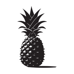 Obraz premium Vector art of black silhouette of a ripe pineapple isolated on white background, representing a tropical fruit and healthy food option