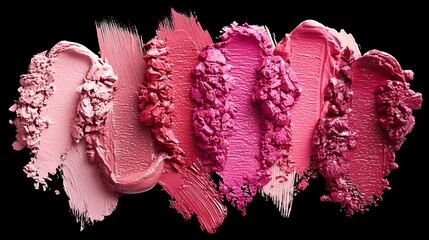 An artistic arrangement of Cool Pink lipstick and lip stain swatches, blending together to create a dynamic, radiant color palette.