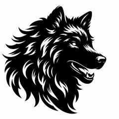 Fototapeta premium Fierce black wolf head illustration with open mouth and intense eyes