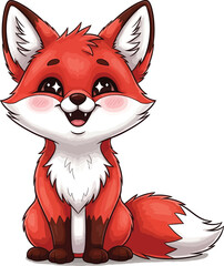 Adorable Cartoon Fox Character Sitting Comfortably with Sparkling Eyes and a Sweet Smile in a Whimsical Style