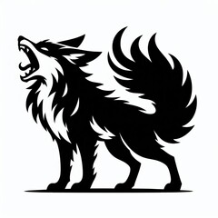 Obraz premium Fierce black wolf howling with a bushy tail