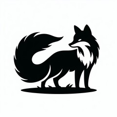 Obraz premium Stylized black silhouette of a fox with a bushy tail
