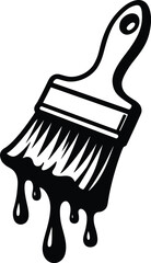 Black and White Vector Icon of a Paint Can with a Brush