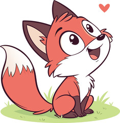 Cute Cartoon Fox Sitting in the Grass Expressing Love, a Heart Floating Above Its Head, Creating a Sweet, Lighthearted Visual