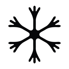 Stylized vector snowflake icon with six branches and three points on each branch.