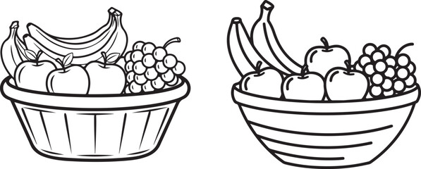 Fruit baskets illustration, black and white drawing