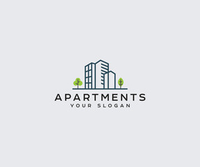 Apartment building real estate house building construction line style logo template
