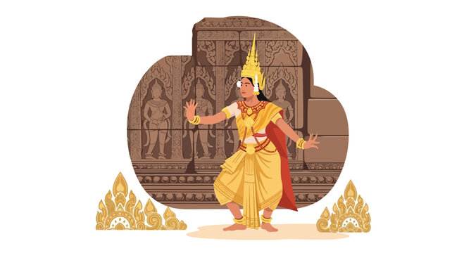 Apsara Dancer in Traditional Dress with Ornate Background in Southeast Asia